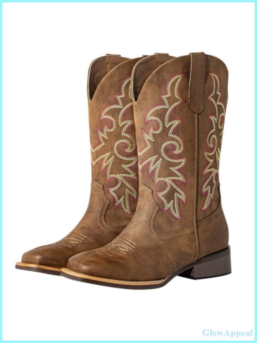 Extra Wide Calf Cowboy Boots Square Toe Faux Leather Pull On Western